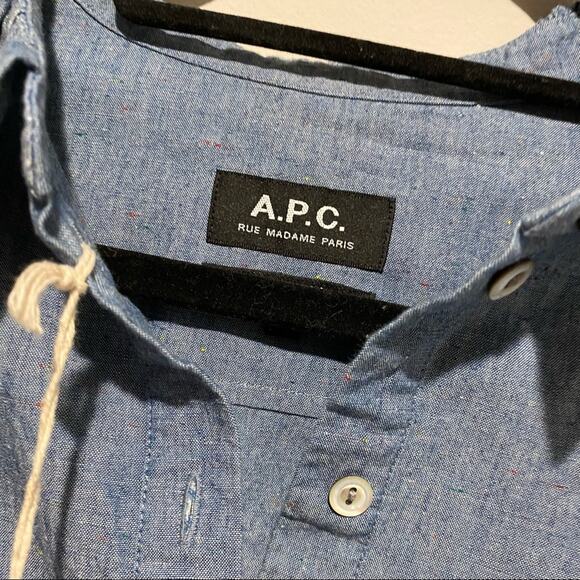 A.P.C. Agathe Ruffle Trimmed Cotton Blend Blouse Blue Top Shirt - Picture 9 of 14
